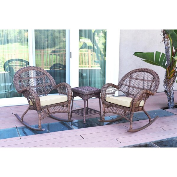 Jeco W00210-2-RCES001 Santa Maria Honey Rocker Wicker Chair Set, Ivory Cushions - 3 Piece W00210_2-RCES001 - main